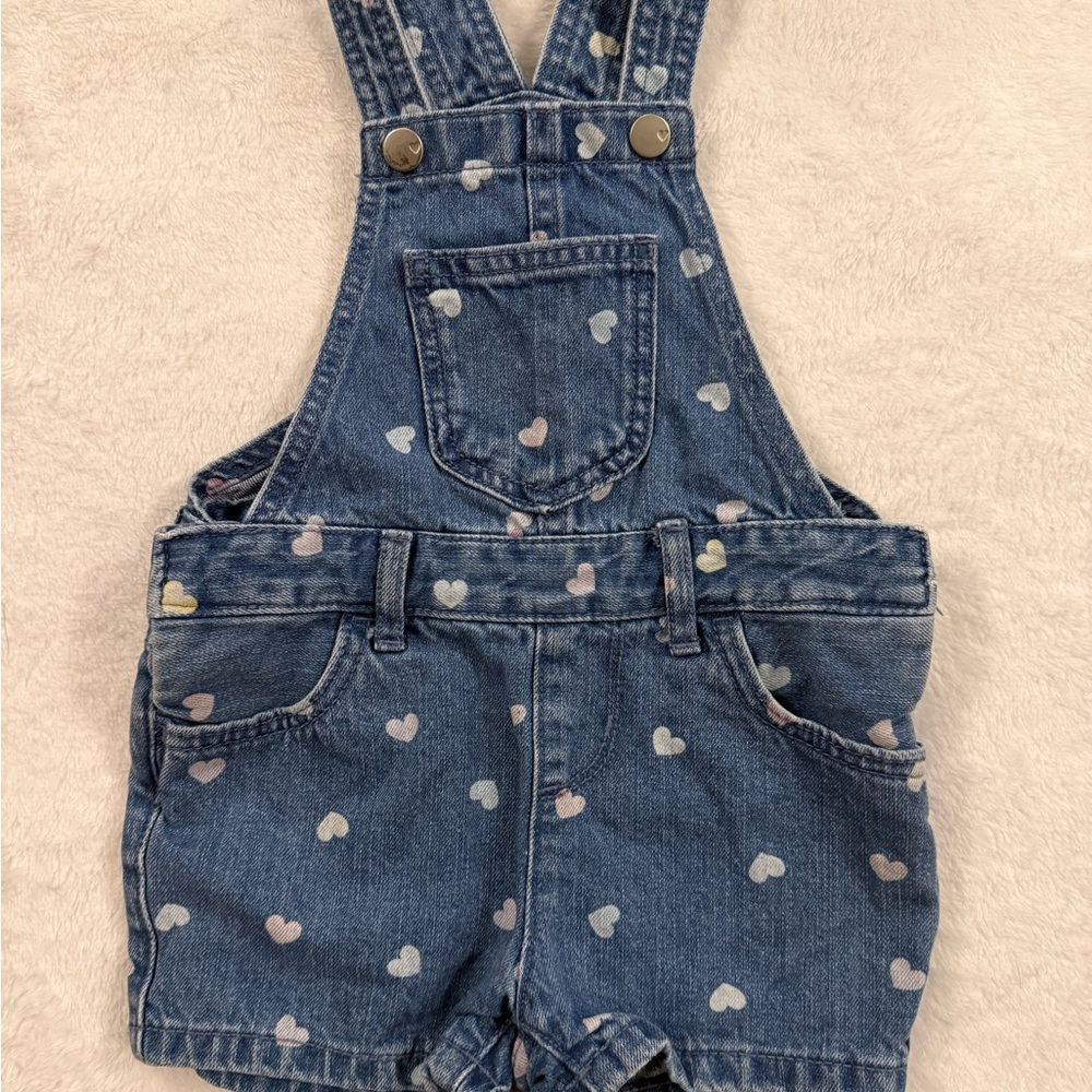The Children's Place Blue Denim Heart Print Overalls
